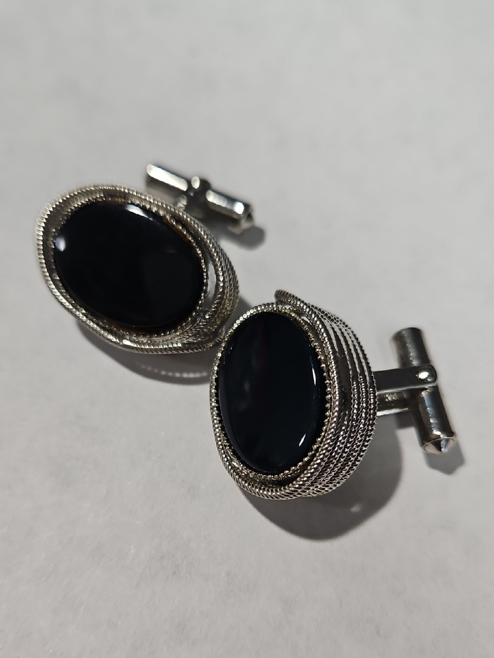 Vintage Destino Sterling Silver Black Onyx Oval Cufflinks Silver  Rope Design